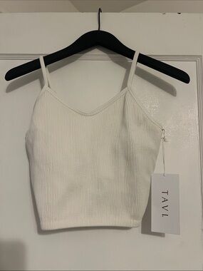 Tavi Ribbed V-Neck White Crop Tank Top